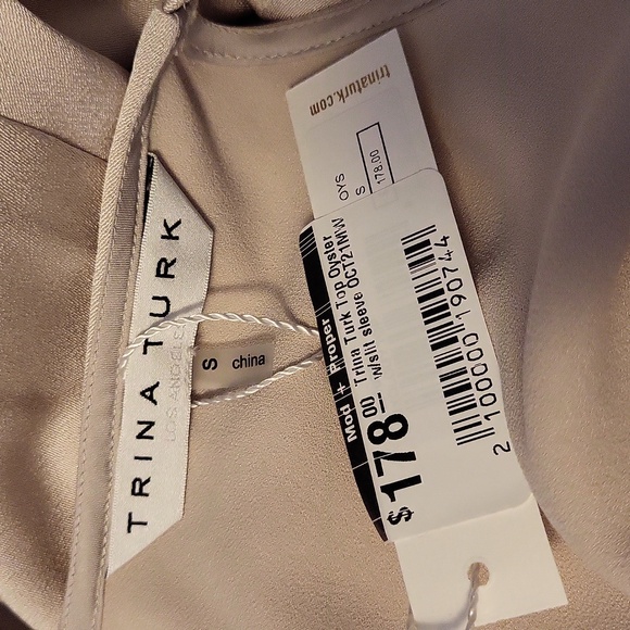 NWT Small Trina Turk Top Split Sleeve Oyster Shimmer Plunging V-Neck Wrap Peplum - Picture 6 of 6